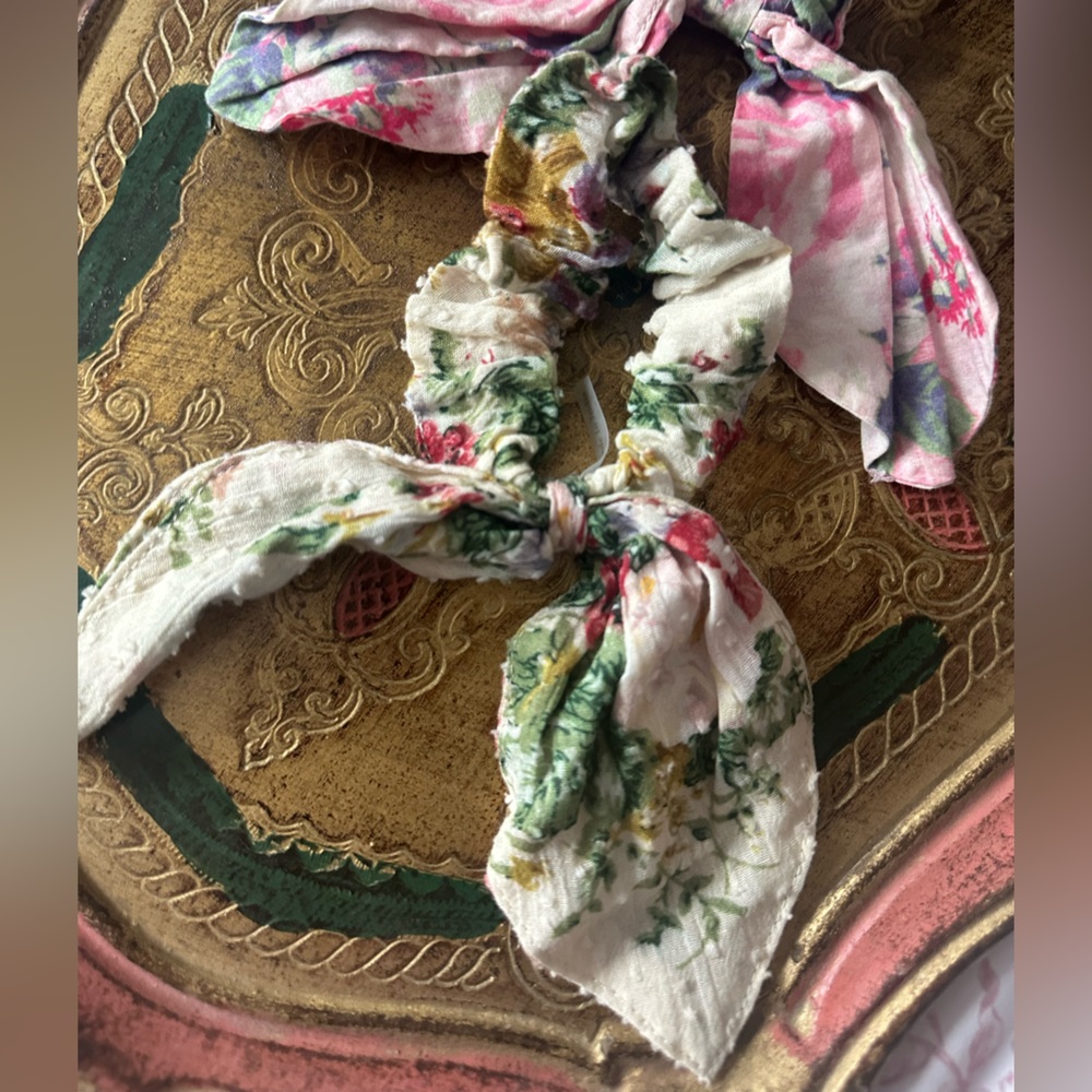 LOVESHACKFANCY Signature Ribbon Scrunchies Set of Two Autumn Floral Pink Green - Picture 3 of 4